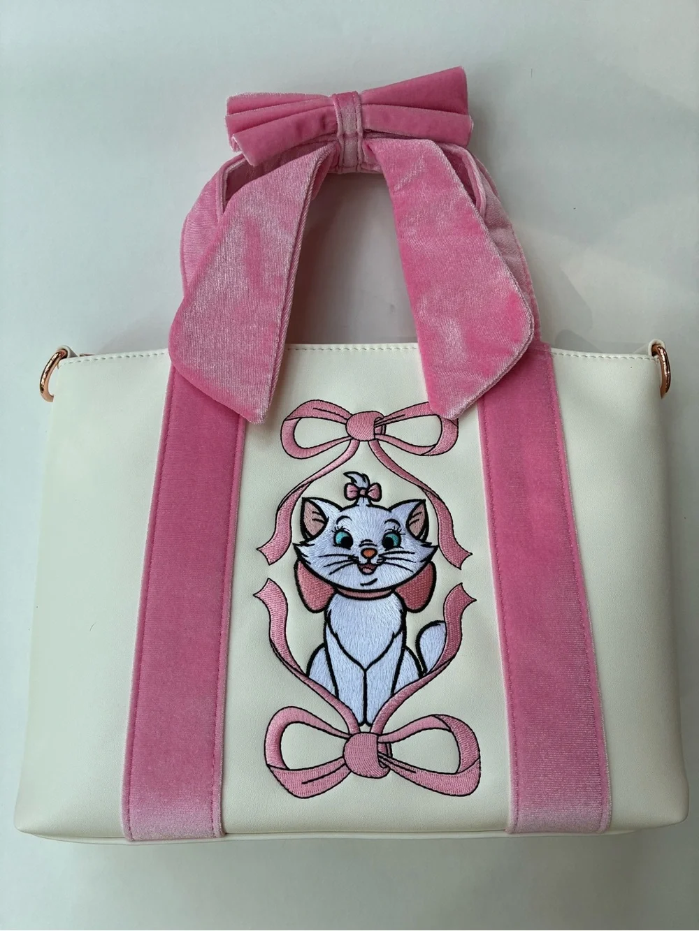 Loungefly Disney Aristocats Marie Pink Velvet Bow Tote Crossbody Handbag
